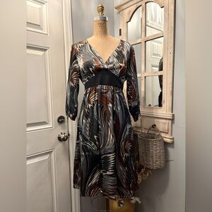 Roulette Festival Multicolor Satin like On-Trend V-Neck Dress Size Large
